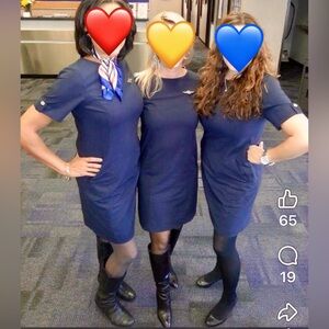 Authentic Flight Attendant Uniform Dress Lands End Navy Short Sleeve Midi size 6